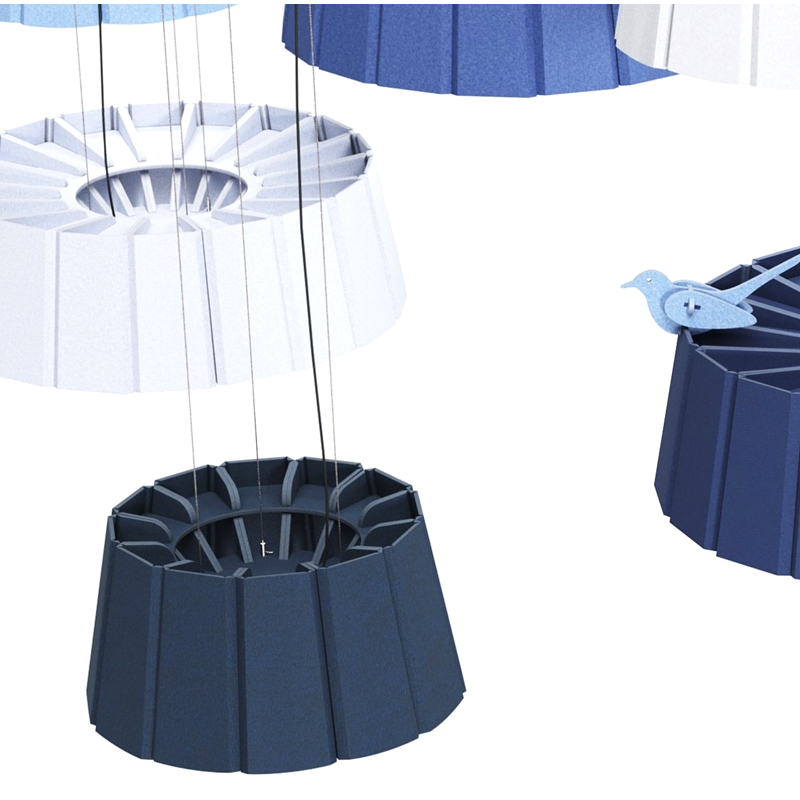 Deflettori per pannelli acustici dal design moderno, fonoassorbenti e rispettosi dell'ambiente, a forma di striscia di fibra di poliestere per uso in palestra